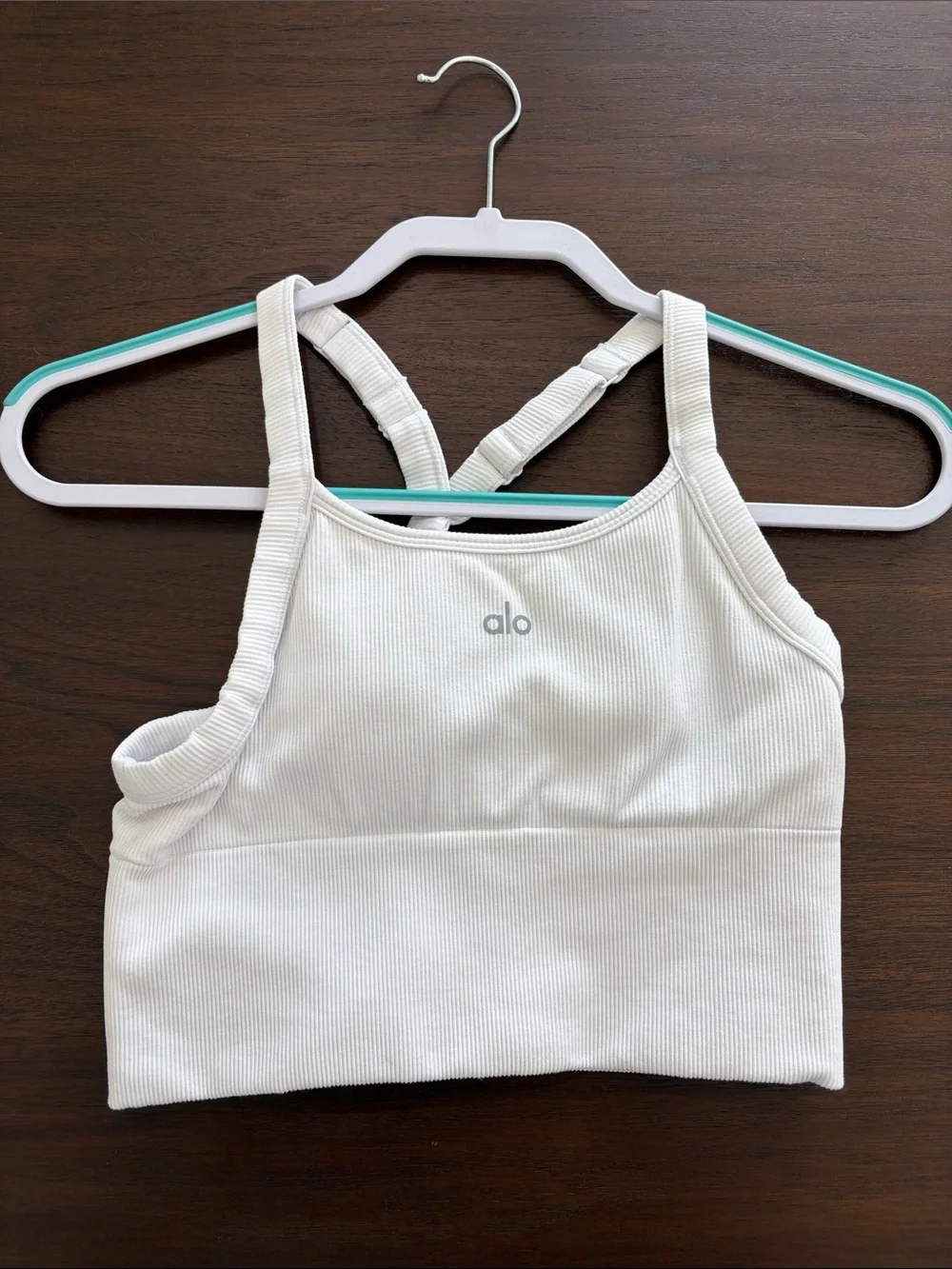 ALO Yoga White Ribbed Strappy Sports Bra Top